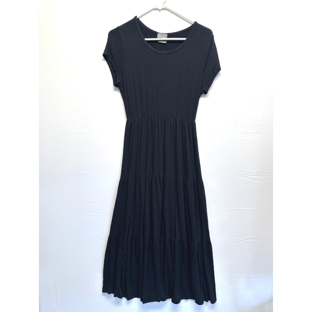 Olivia Rae Womens Black Short Sleeve Tiered Jersey Knit Midi Dress Regular Small